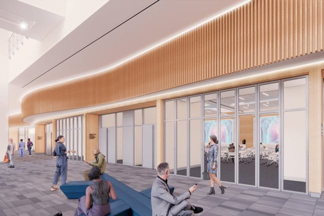 Architectural rendering of the lobby of the new College of Medicine building