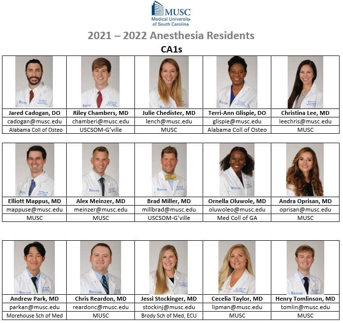 2021-2022 CA1 Anesthesia Residents
