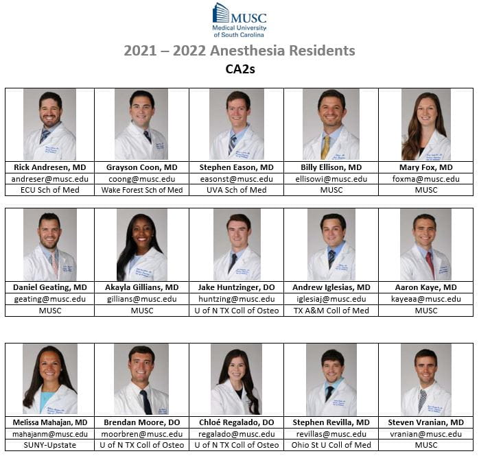 2021-2022 CA2 Anesthesia Residents