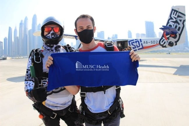 Dr. Rosenberg skydiving in Dubai, UAE while presenting at the 72nd Annual International Astronautical Congress.