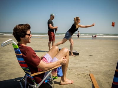 Residents on beach during retreat
