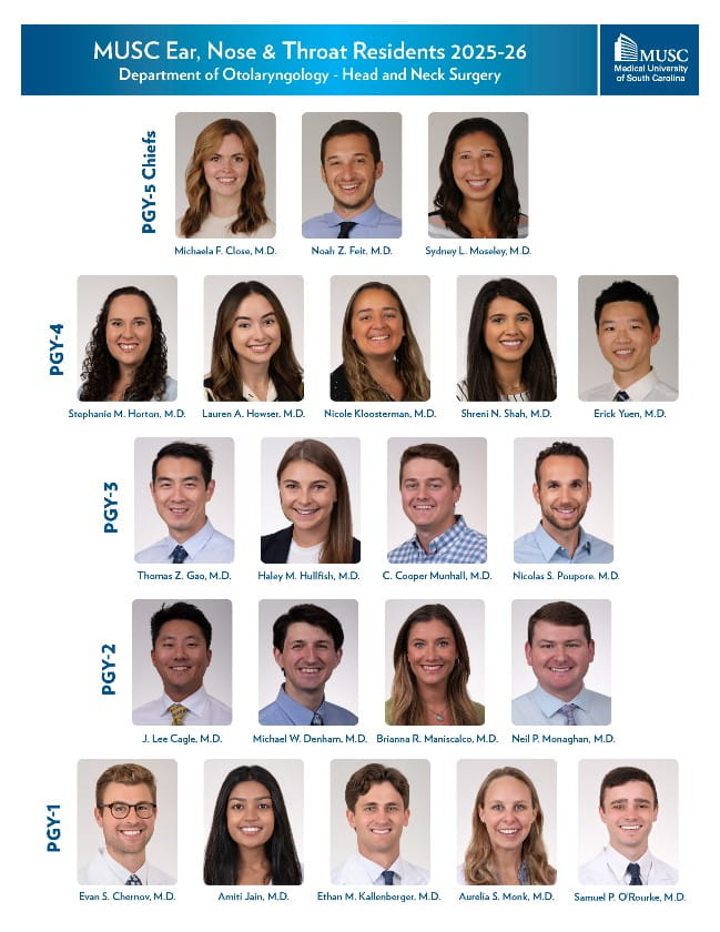 MUSC College of Medicine Otolaryngology Residents of 2025 - 2026