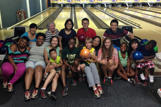 Lab members at bowling alley