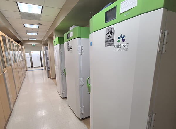 Image of a bank of specialize biorepository refridgerators