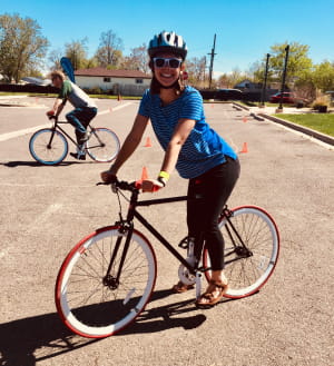 Alumna Grace Soulen at opening of her company’s new Bike Library