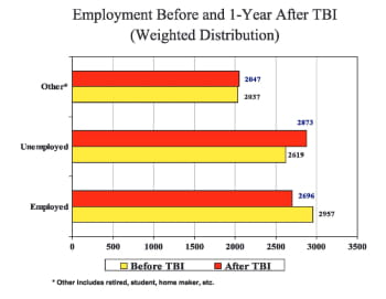 Fewer people were employed  1 year after TBI