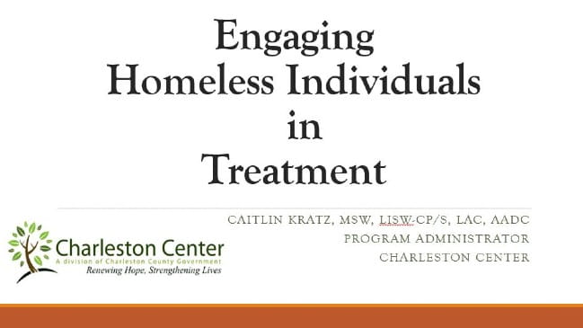 Image of the title page of a Powerpoint called Engaging Homeless Individuals in Treatment.