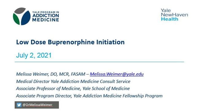 Image of the title page of a Powerpoint called Low Dose Buprenorphine.