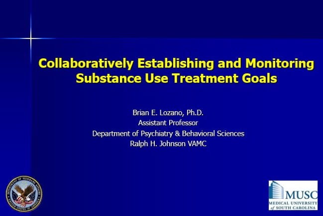 Image of the title page of a Powerpoint called Substance Use Treatment Goals.