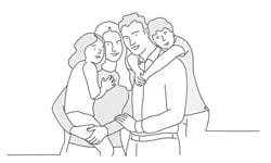 Line drawing of a family