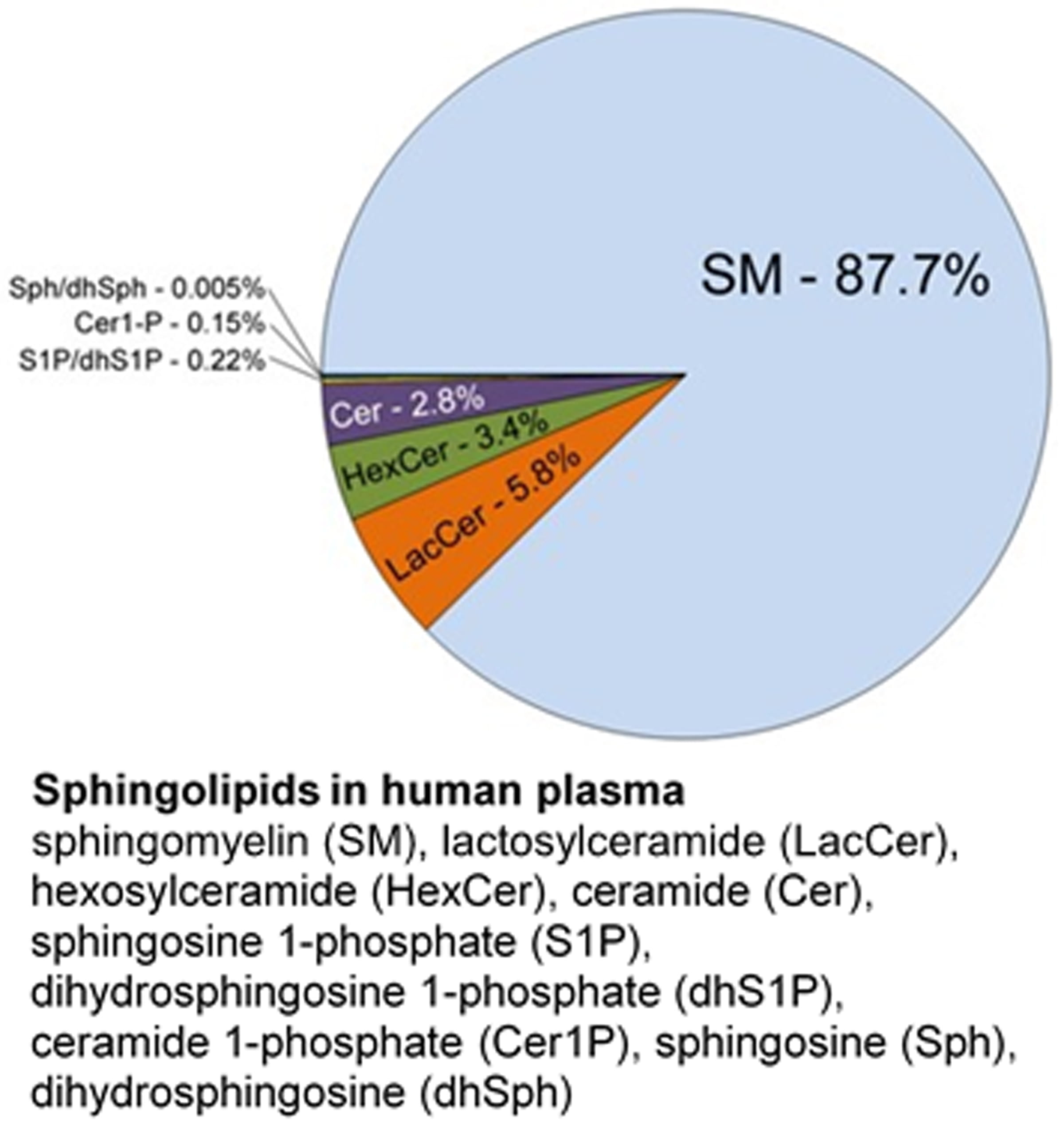Pie chart showing distribution of sphingolipids in human plasma