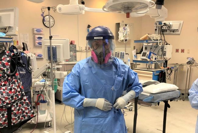 Heather Evans, M.D., MS established the MUSC protocol for donning and doffing sterile surgical attire with a multidisciplinary group from surgery, anesthesiology and infectious disease.