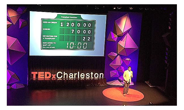 Dr. Satish Nadig shows the scorecard on transplants in his talk "How to Win Transplants and Influence People" at the fourth annual TEDxCharleston.