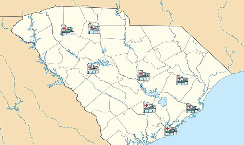 Map of the South Carolina Surgical Quality Collaborative locations
