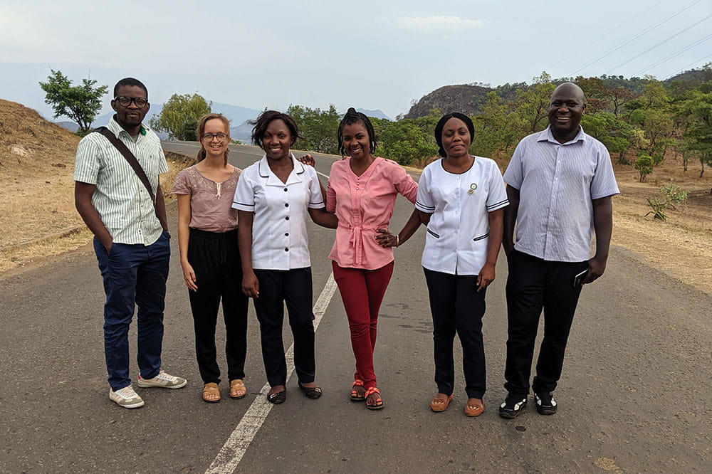 MUSC College of Medicine student Shannon McGue, second from left, with a team of research assistants in Malawi.